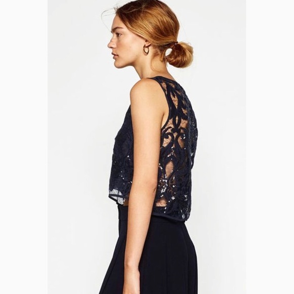 Zara Tops - NWT ZARA Embroidered/Sequin Crop Top